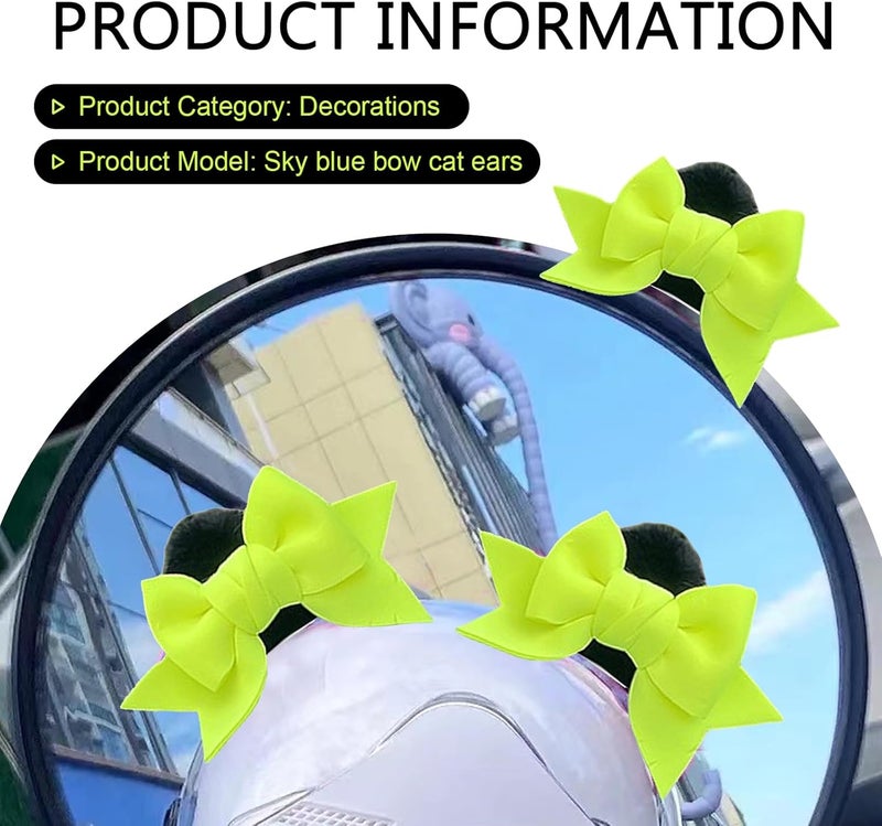 SLIMI 2 PCS Bow Helmet Decoration, Cute Plush Cat Ears Bow Helmet Decor, Self-Adhesive Motorcycle Helmet Accessories for Women (Green) - Image 2